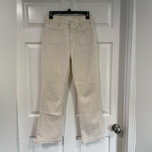 Mother The Hustler Patch Pocket Flood Jeans Cream High Rise Bootcut Size 25